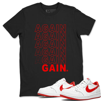 Air Jordan 1 University Red shirt to match jordans Gain Again sneaker tees Jordan 1 Low University Red SNRT Sneaker Release Tees Crew Neck Casual Unisex Black 1 T-Shirt