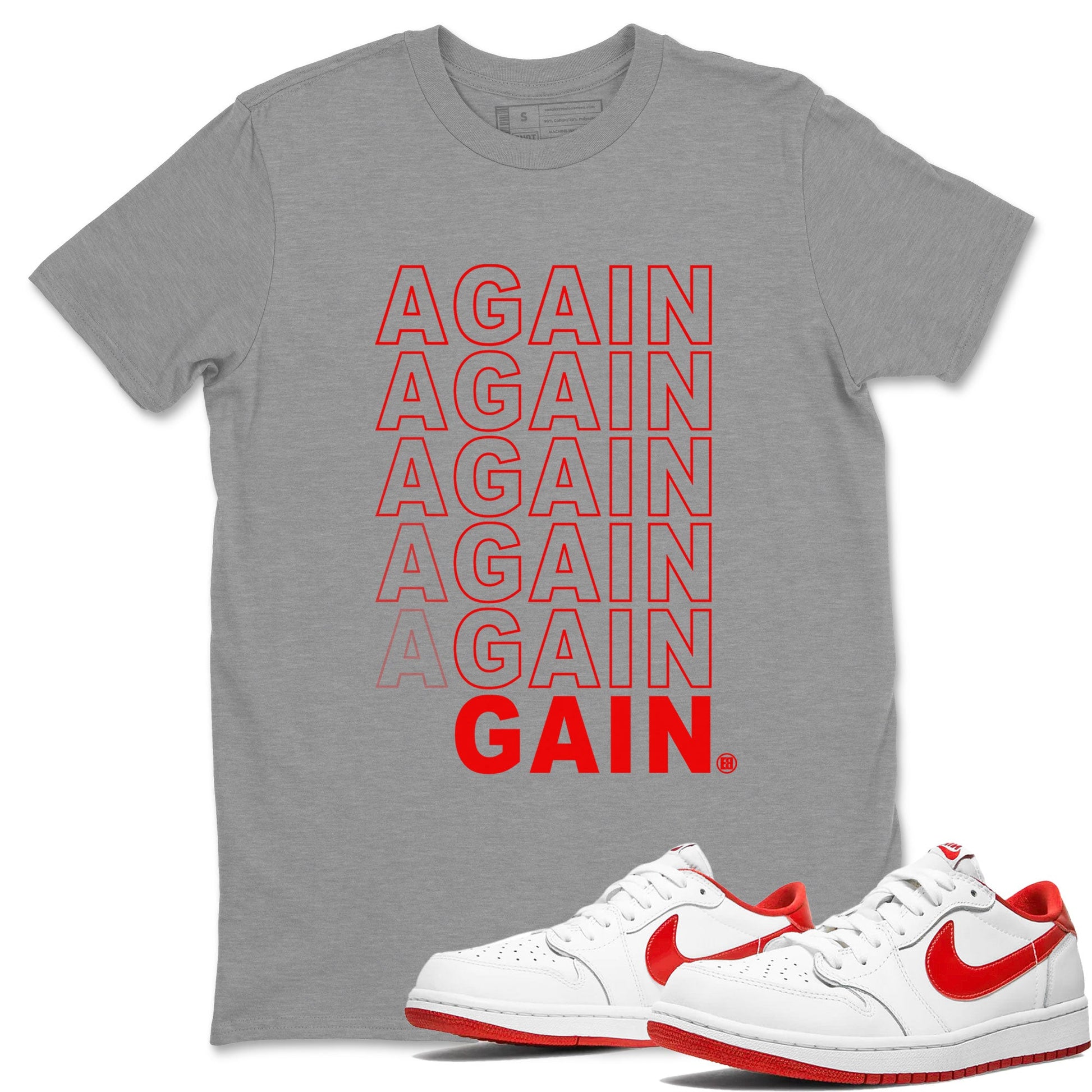 Air Jordan 1 University Red shirt to match jordans Gain Again sneaker tees Jordan 1 Low University Red SNRT Sneaker Release Tees Crew Neck Casual Unisex Heather Grey 1 T-Shirt