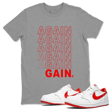Air Jordan 1 University Red shirt to match jordans Gain Again sneaker tees Jordan 1 Low University Red SNRT Sneaker Release Tees Crew Neck Casual Unisex Heather Grey 1 T-Shirt
