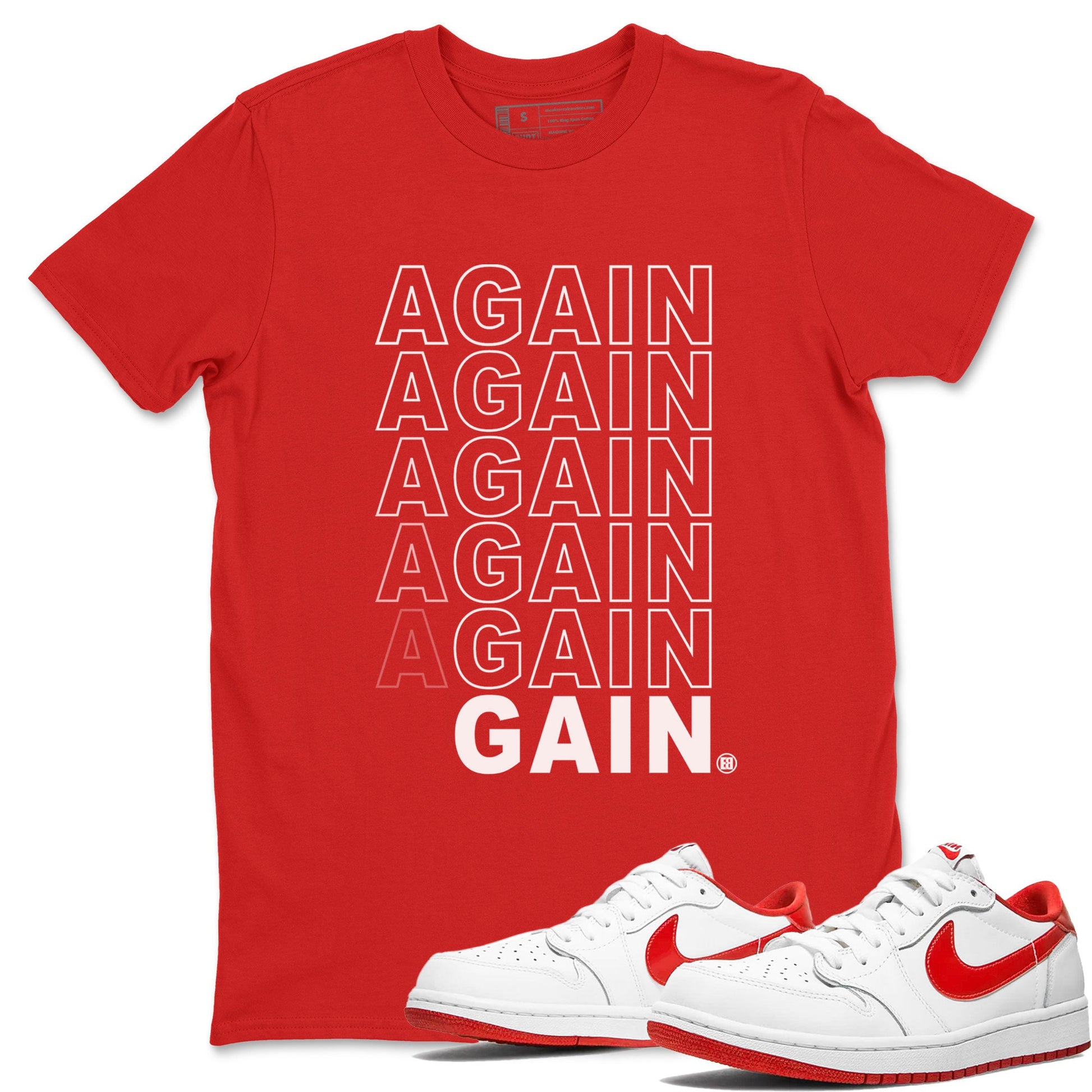 Air Jordan 1 University Red shirt to match jordans Gain Again sneaker tees Jordan 1 Low University Red SNRT Sneaker Release Tees Crew Neck Casual Unisex Red 1 T-Shirt