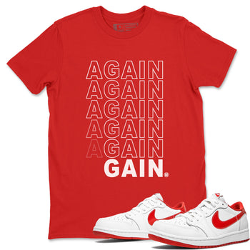 Air Jordan 1 University Red shirt to match jordans Gain Again sneaker tees Jordan 1 Low University Red SNRT Sneaker Release Tees Crew Neck Casual Unisex Red 1 T-Shirt