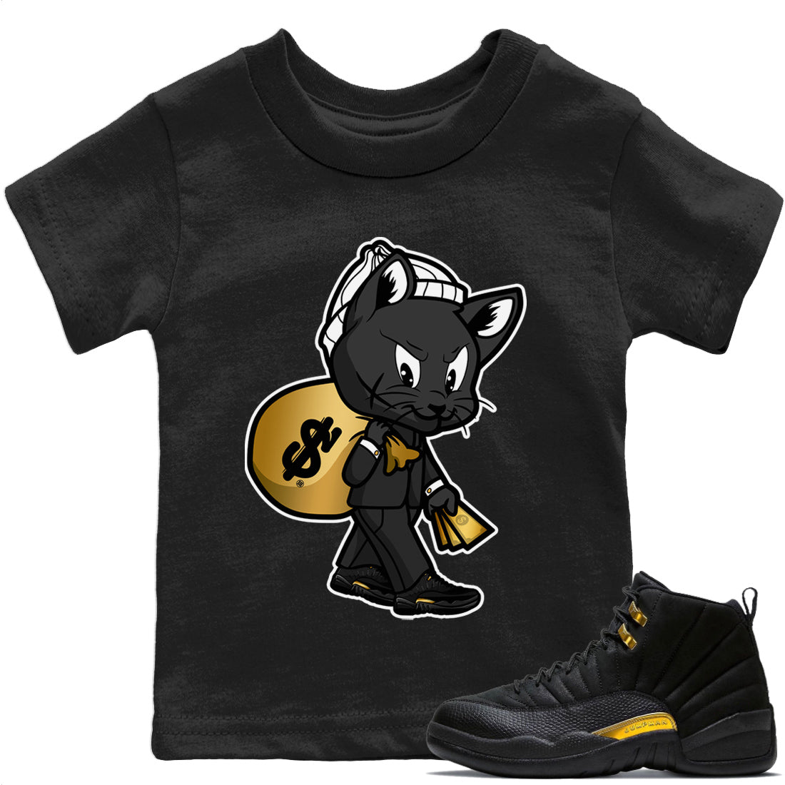 Jordan 12 Black Taxi Sneaker Match Tees Gangster Cat Sneaker Tees Jordan 12 Black Taxi Sneaker Release Tees Kids Shirts