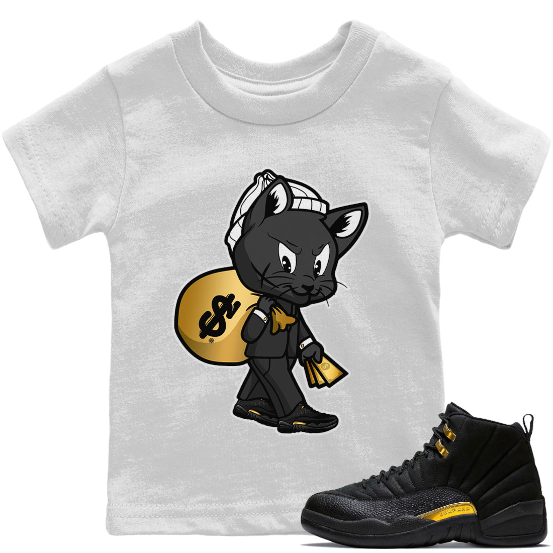 Jordan 12 Black Taxi Sneaker Match Tees Gangster Cat Sneaker Tees Jordan 12 Black Taxi Sneaker Release Tees Kids Shirts
