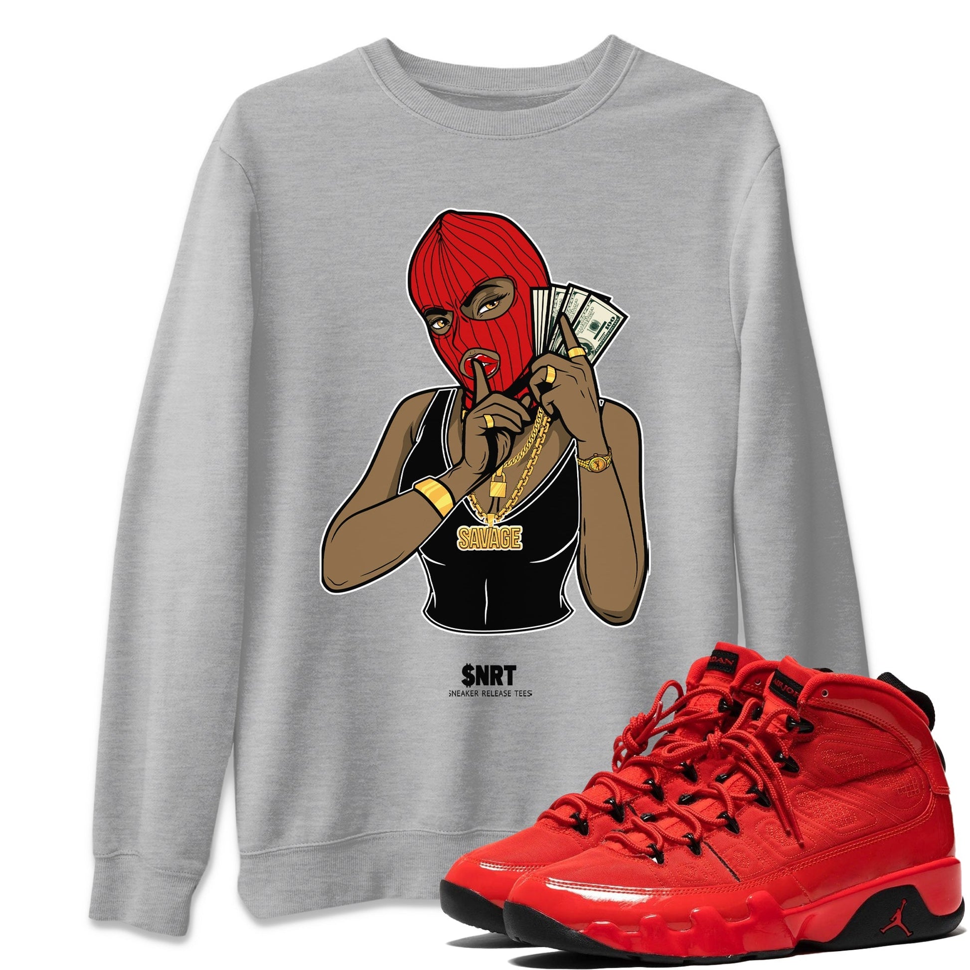 Jordan 9 Chile Red Sneaker Match Tees Gangster Women Sneaker Tees Jordan 9 Chile Red Sneaker Release Tees Unisex Shirts