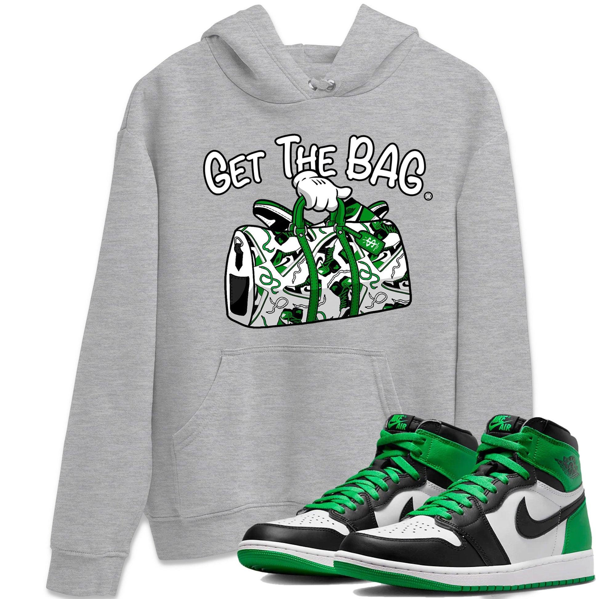 Air Jordan 1 Celtics Sneaker Match Tees Get The Bag Sneaker Tees Air Jordan 1 Retro Celtics Sneaker Release Tees Unisex Shirts Heather Grey 1