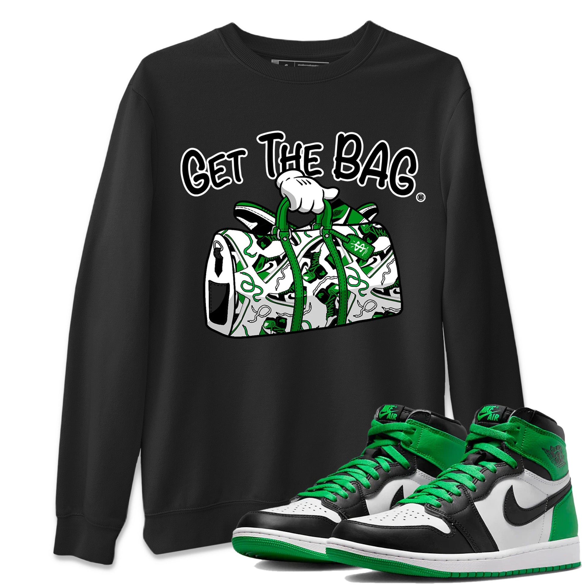 Air Jordan 1 Celtics Get The Bag Crew Neck Sneaker Tees Air Jordan 1 Retro Celtics Sneaker T-Shirts Washing and Care Tip