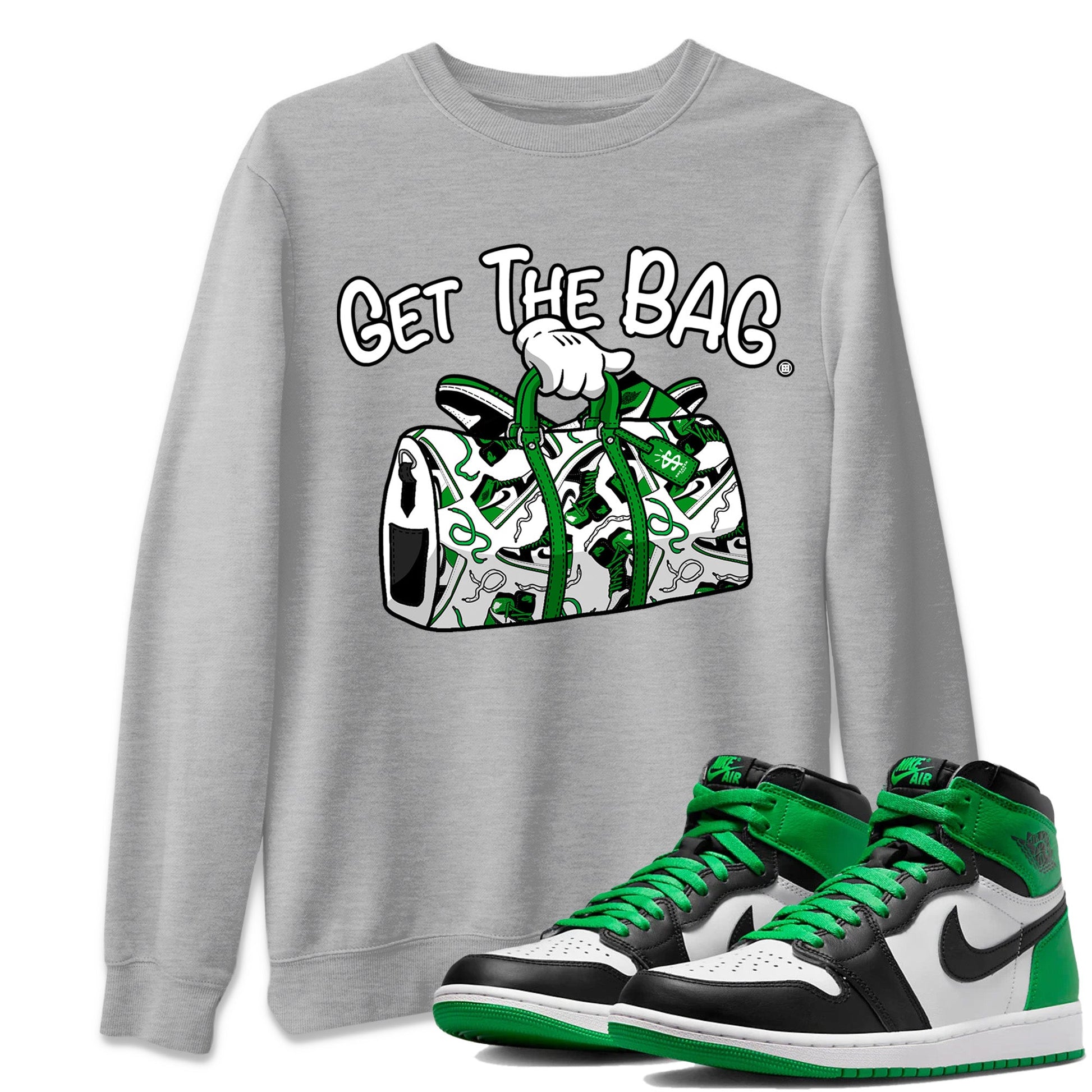 Air Jordan 1 Celtics Sneaker Match Tees Get The Bag Sneaker Tees Air Jordan 1 Retro Celtics Sneaker Release Tees Unisex Shirts Heather Grey 1
