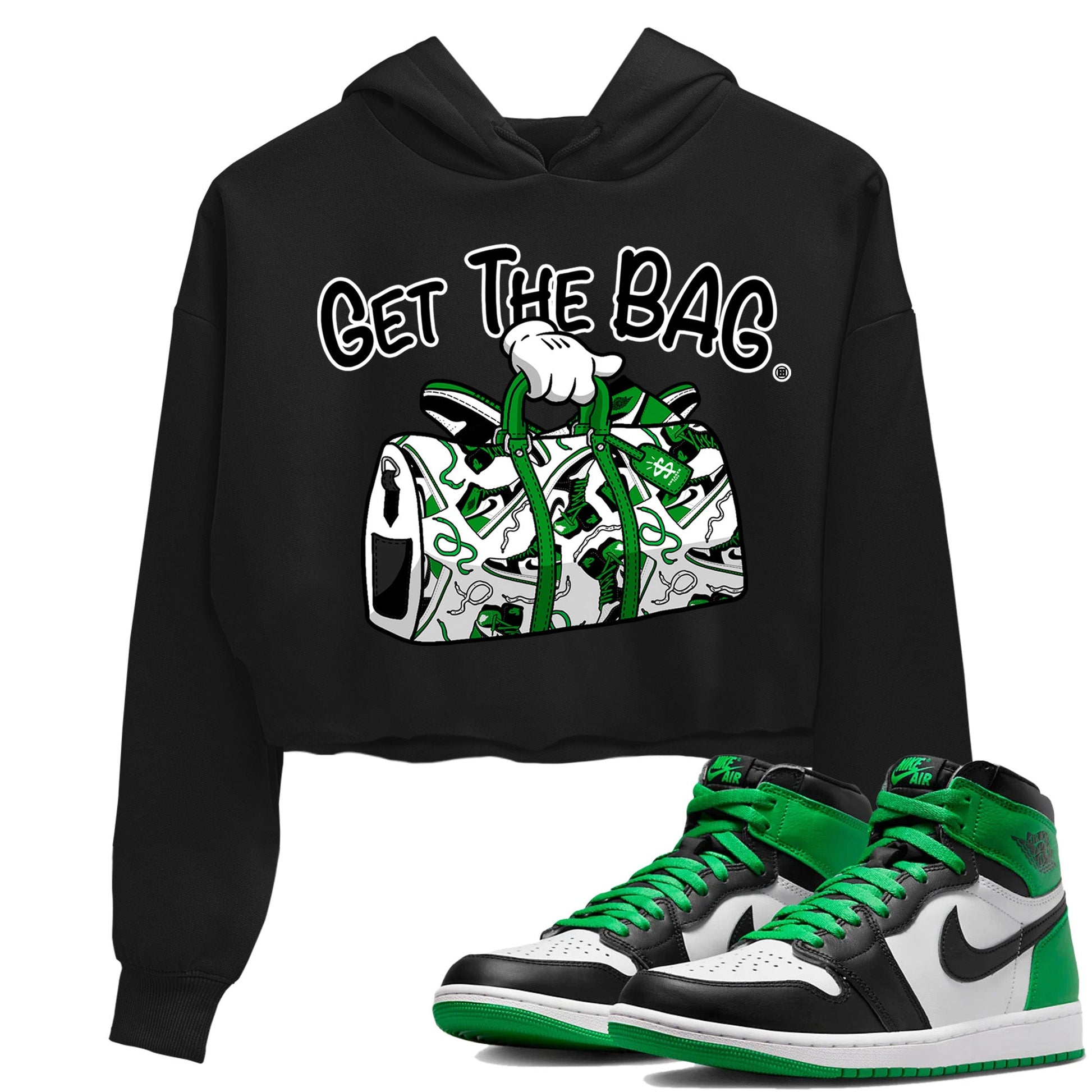 Air Jordan 1 Celtics Sneaker Match Tees Get The Bag Sneaker Tees Air Jordan 1 Retro Celtics Sneaker Release Tees Women's Shirts Black 1