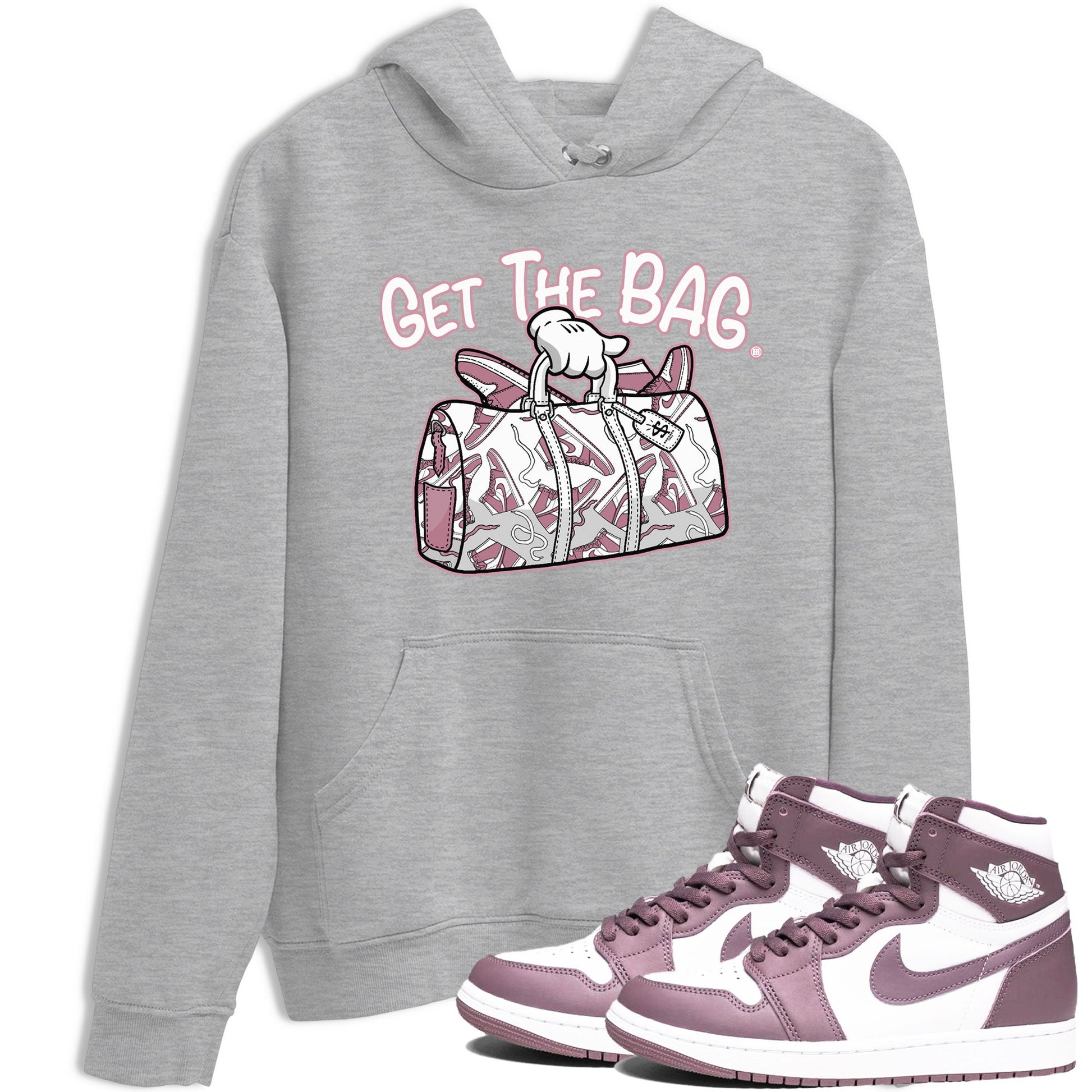 Air Jordan 1 Mauve shirt to match jordans Get The Bag sneaker tees AJ1 High OG Mauve SNRT Sneaker Release Tees Crew Neck T-ShirtUnisex Heather Grey 1 T-Shirt