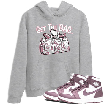 Air Jordan 1 Mauve shirt to match jordans Get The Bag sneaker tees AJ1 High OG Mauve SNRT Sneaker Release Tees Crew Neck T-ShirtUnisex Heather Grey 1 T-Shirt