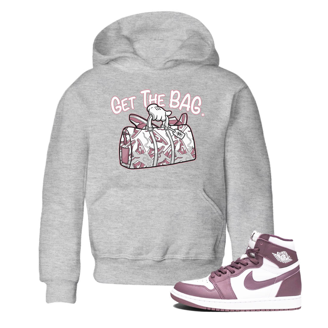 Air Jordan 1 Mauve shirt to match jordans Get The Bag sneaker tees AJ1 High OG Mauve SNRT Sneaker Release Tees Crew Neck T-ShirtBaby Toddler Heather Grey 1 T-Shirt
