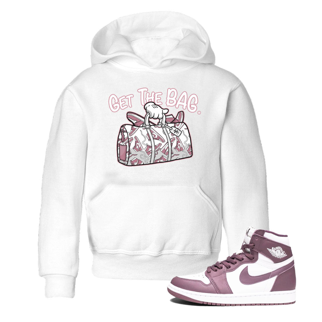 Air Jordan 1 Mauve shirt to match jordans Get The Bag sneaker tees AJ1 High OG Mauve SNRT Sneaker Release Tees Crew Neck T-ShirtBaby Toddler White 1 T-Shirt