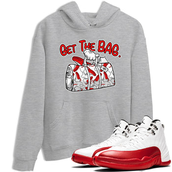Air Jordan 12 Retro Cherry shirt to match jordans Get The Bag sneaker tees Air Jordan 12 Cherry SNRT Sneaker Release Tees Crew Neck T-ShirtUnisex Heather Grey 1 T-Shirt