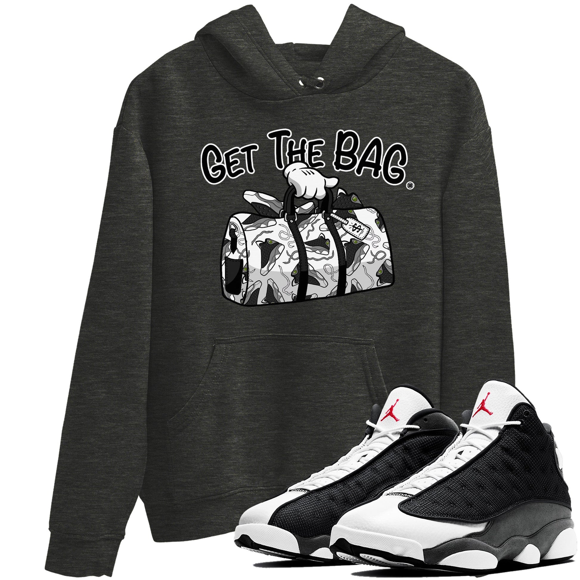 Air Jordan 13 Black Flint Sneaker Match Tees Get The Bag Sneaker Tees Air Jordan 13 Retro Black Flint Sneaker Release Tees Unisex Shirts Charcoal Heather 1