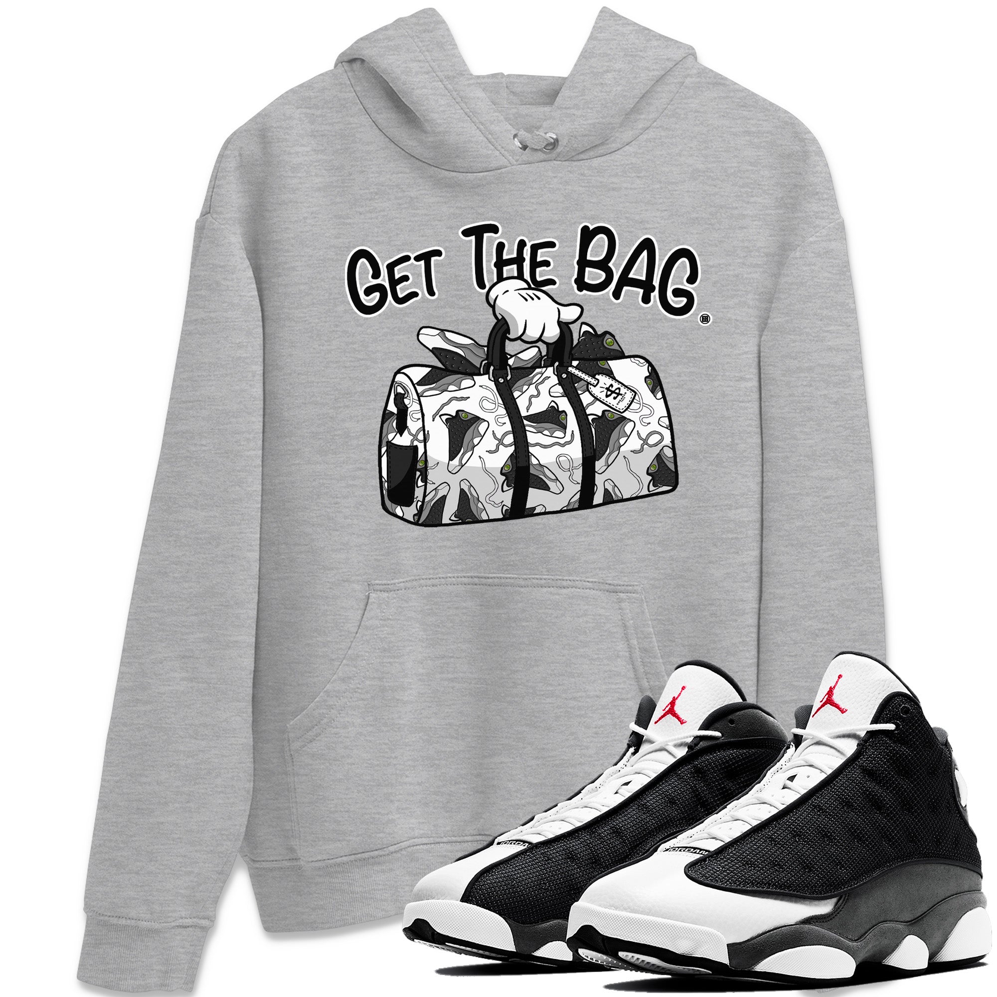Air Jordan 13 Black Flint Sneaker Match Tees Get The Bag Sneaker Tees Air Jordan 13 Retro Black Flint Sneaker Release Tees Unisex Shirts Heather Grey 1