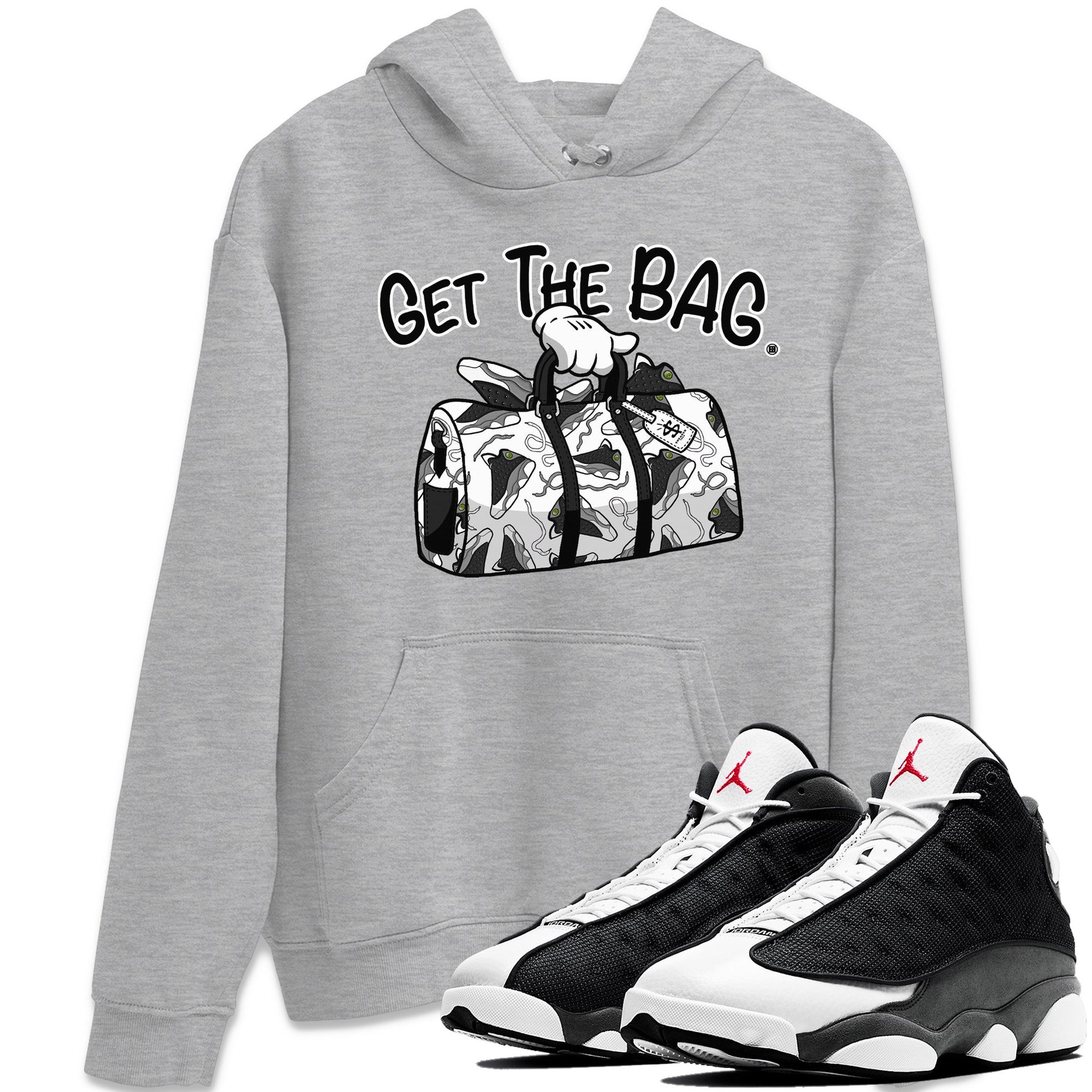 Air Jordan 13 Black Flint Sneaker Match Tees Get The Bag Sneaker Tees Air Jordan 13 Retro Black Flint Sneaker Release Tees Unisex Shirts Heather Grey 1
