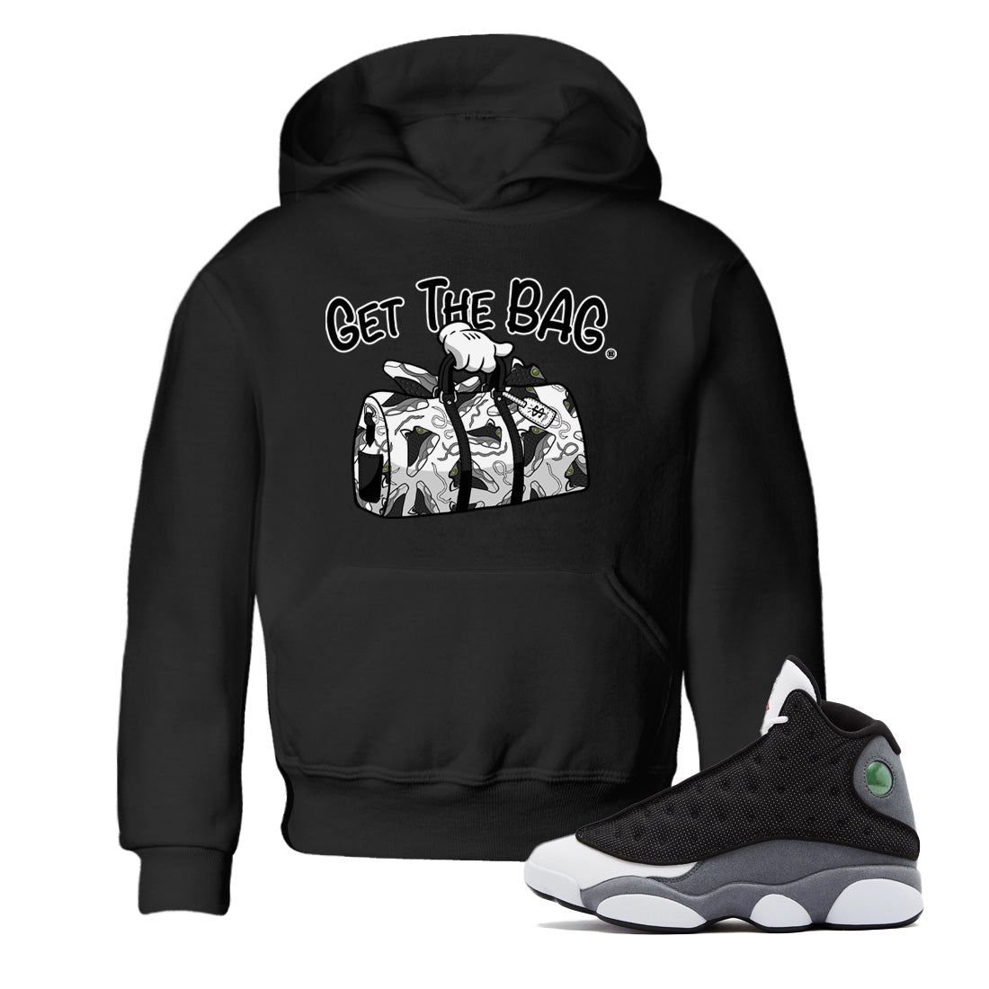 Air Jordan 13 Black Flint Sneaker Match Tees Get The Bag Sneaker Tees Air Jordan 13 Retro Black Flint Sneaker Release Tees Kids Shirts Black 1