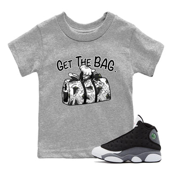 Air Jordan 13 Black Flint Sneaker Match Tees Get The Bag Sneaker Tees Air Jordan 13 Retro Black Flint Sneaker Release Tees Kids Shirts Heather Grey 1