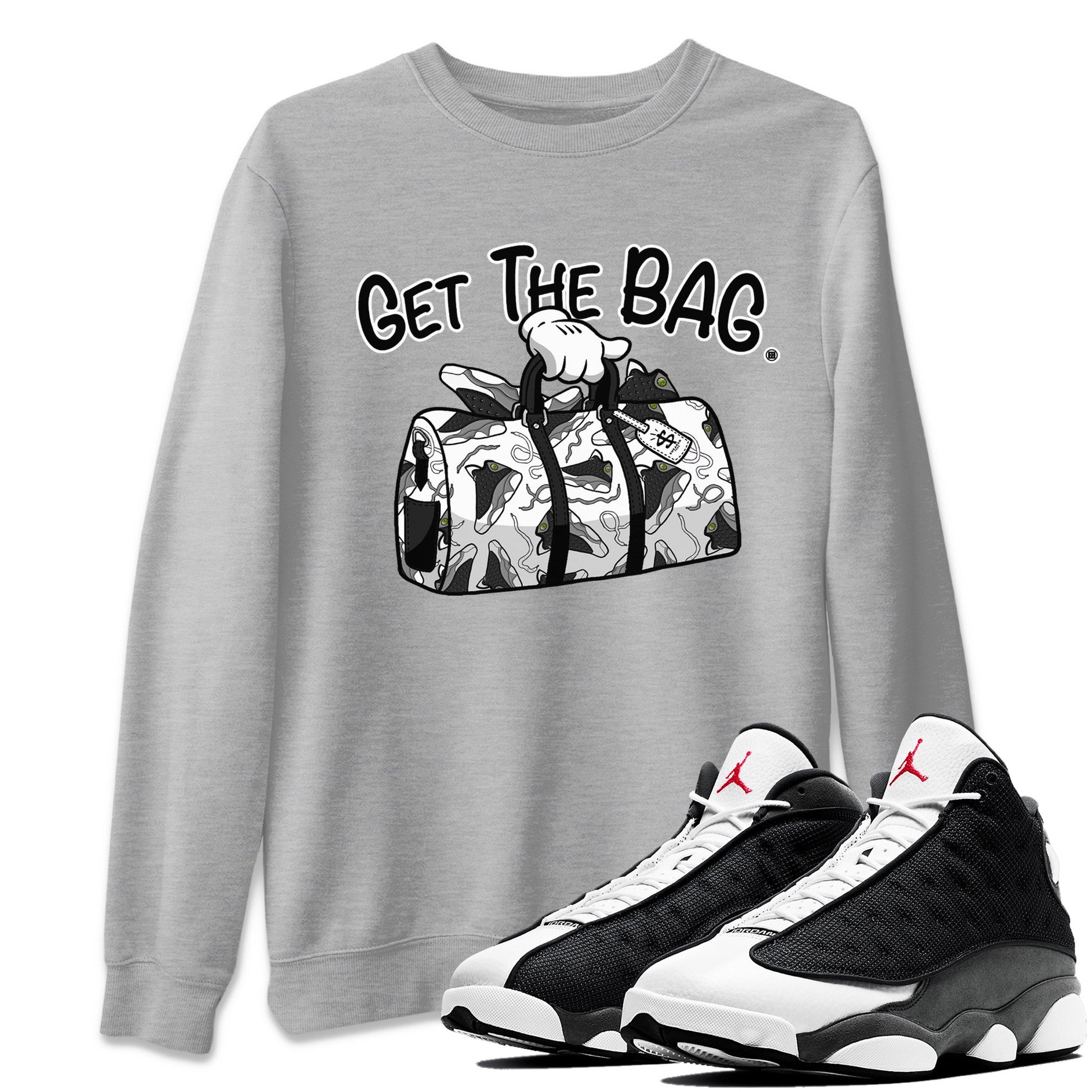 Air Jordan 13 Black Flint Sneaker Match Tees Get The Bag Sneaker Tees Air Jordan 13 Retro Black Flint Sneaker Release Tees Unisex Shirts Heather Grey 1