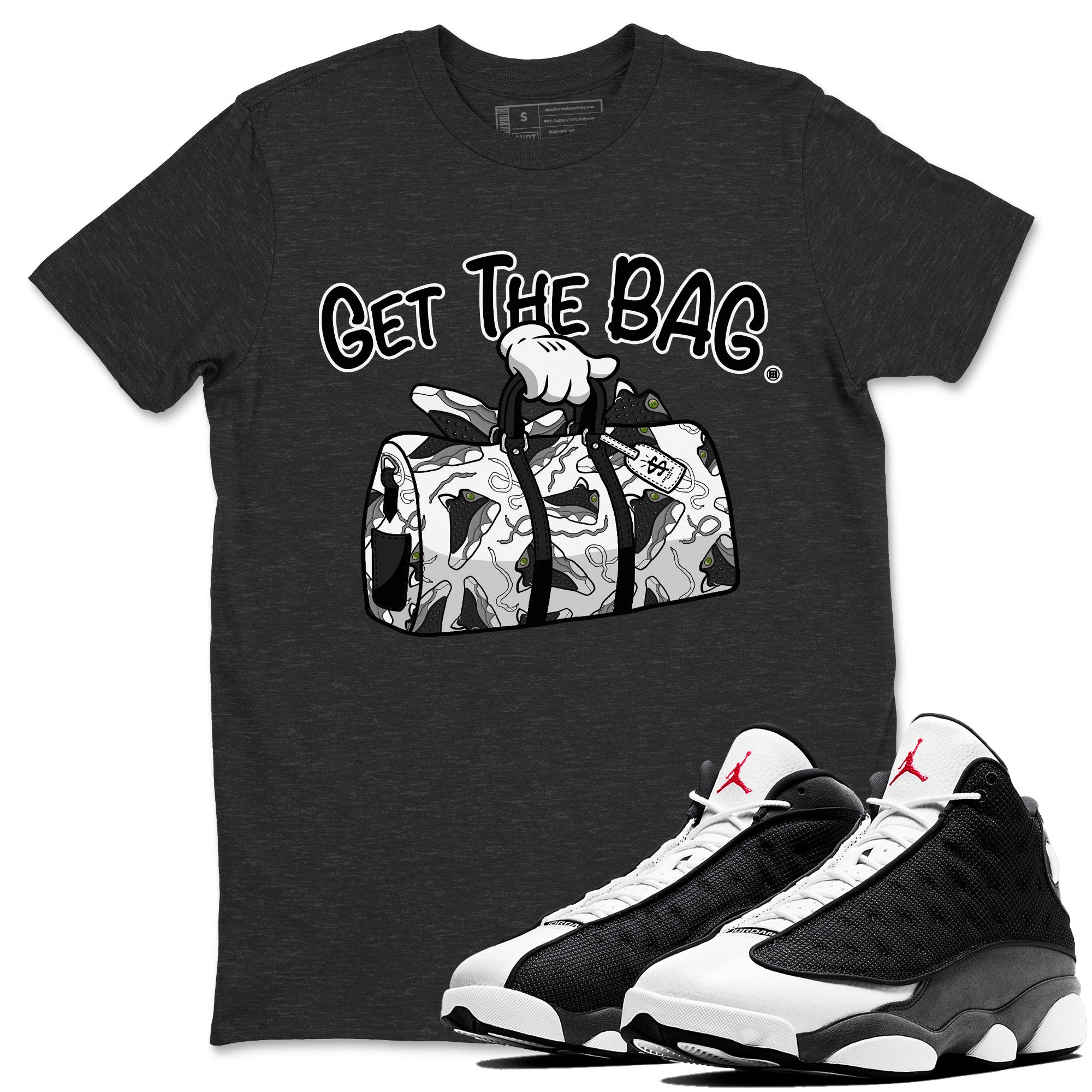 Air Jordan 13 Black Flint Sneaker Match Tees Get The Bag Sneaker Tees Air Jordan 13 Retro Black Flint Sneaker Release Tees Unisex Shirts Charcoal Heather 1