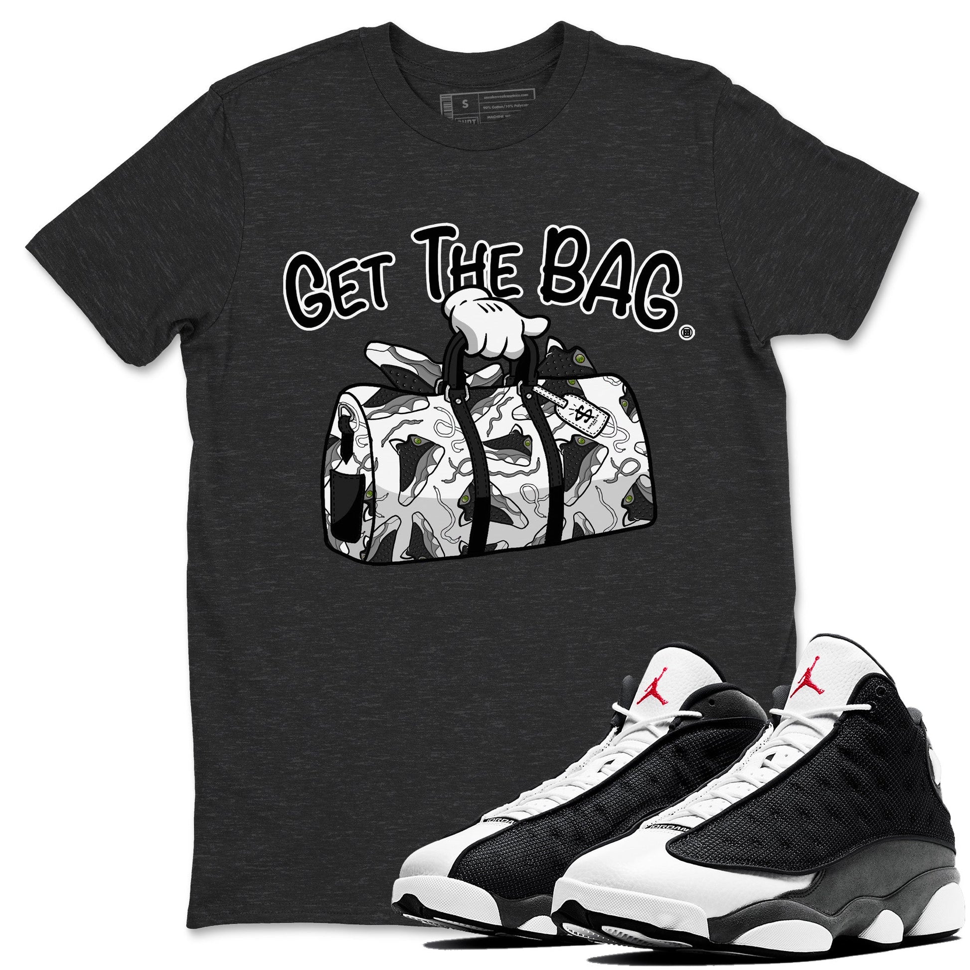 Air Jordan 13 Black Flint Sneaker Match Tees Get The Bag Sneaker Tees Air Jordan 13 Retro Black Flint Sneaker Release Tees Unisex Shirts Charcoal Heather 1
