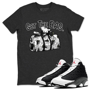 Air Jordan 13 Black Flint Sneaker Match Tees Get The Bag Sneaker Tees Air Jordan 13 Retro Black Flint Sneaker Release Tees Unisex Shirts Charcoal Heather 1