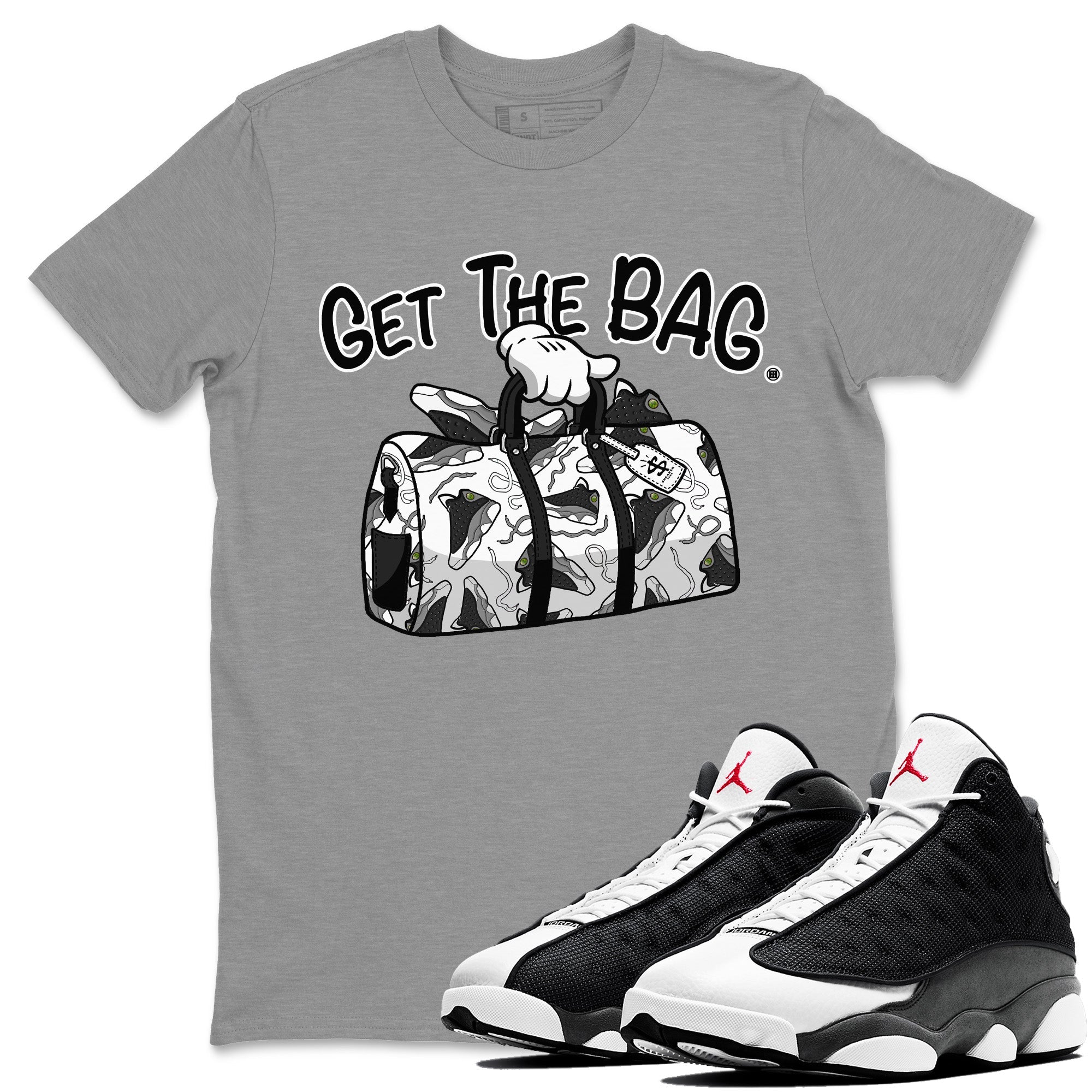 Air Jordan 13 Black Flint Sneaker Match Tees Get The Bag Sneaker Tees Air Jordan 13 Retro Black Flint Sneaker Release Tees Unisex Shirts Heather Grey 1