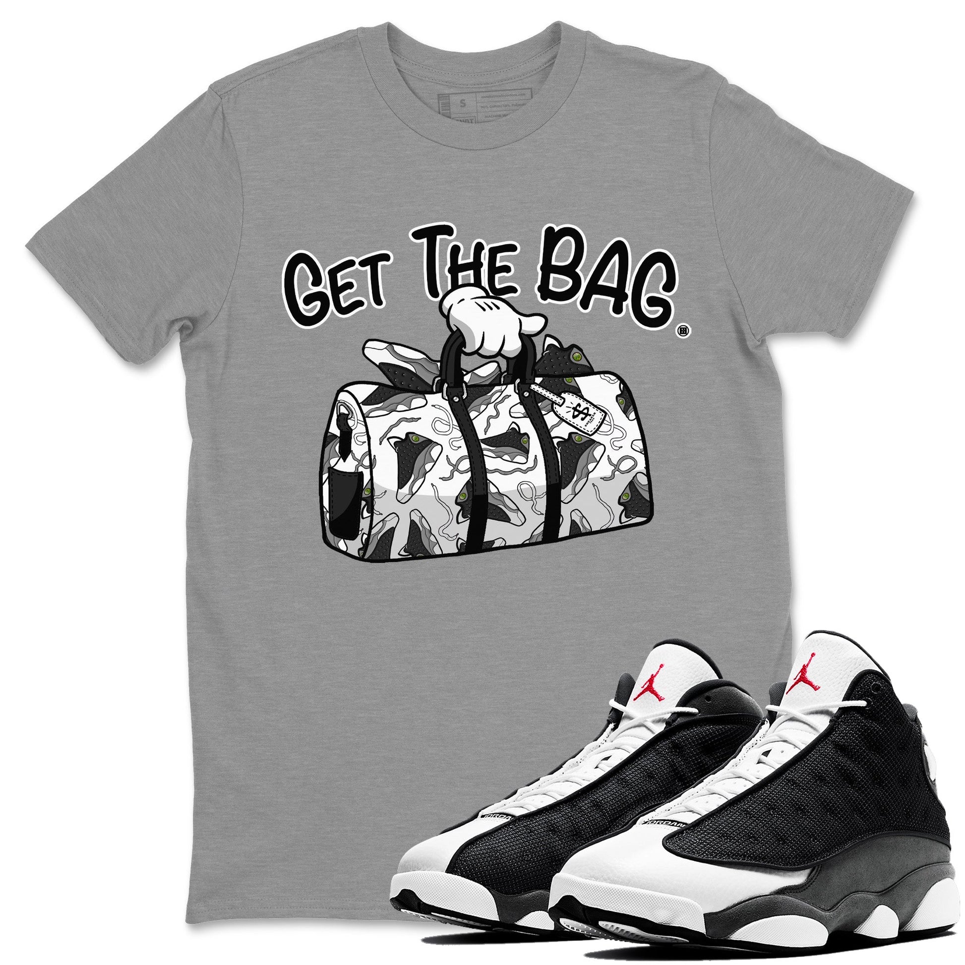 Air Jordan 13 Black Flint Sneaker Match Tees Get The Bag Sneaker Tees Air Jordan 13 Retro Black Flint Sneaker Release Tees Unisex Shirts Heather Grey 1