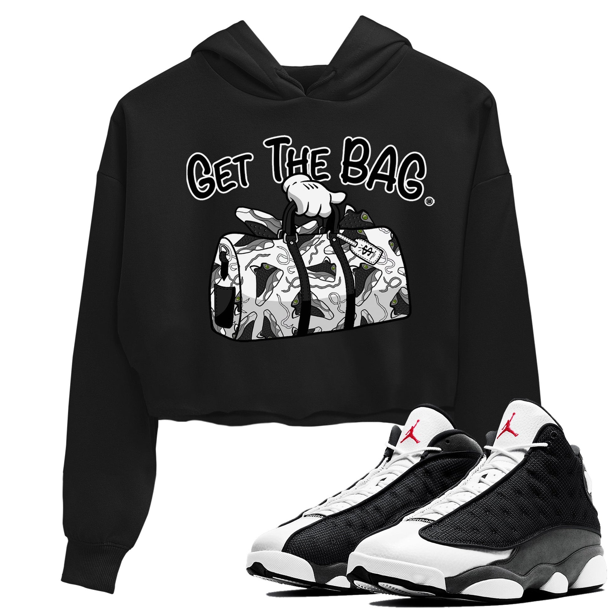 Air Jordan 13 Black Flint Sneaker Match Tees Get The Bag Sneaker Tees Air Jordan 13 Retro Black Flint Sneaker Release Tees Women's Shirts Black 1
