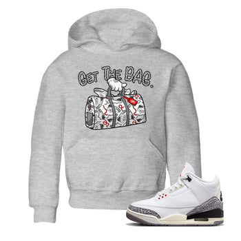 Air Jordan 3 White Cement Sneaker Match Tees Get The Bag Sneaker Tees Air Jordan 3 Retro White Cement Sneaker Release Tees Kids Shirts Heather Grey 1
