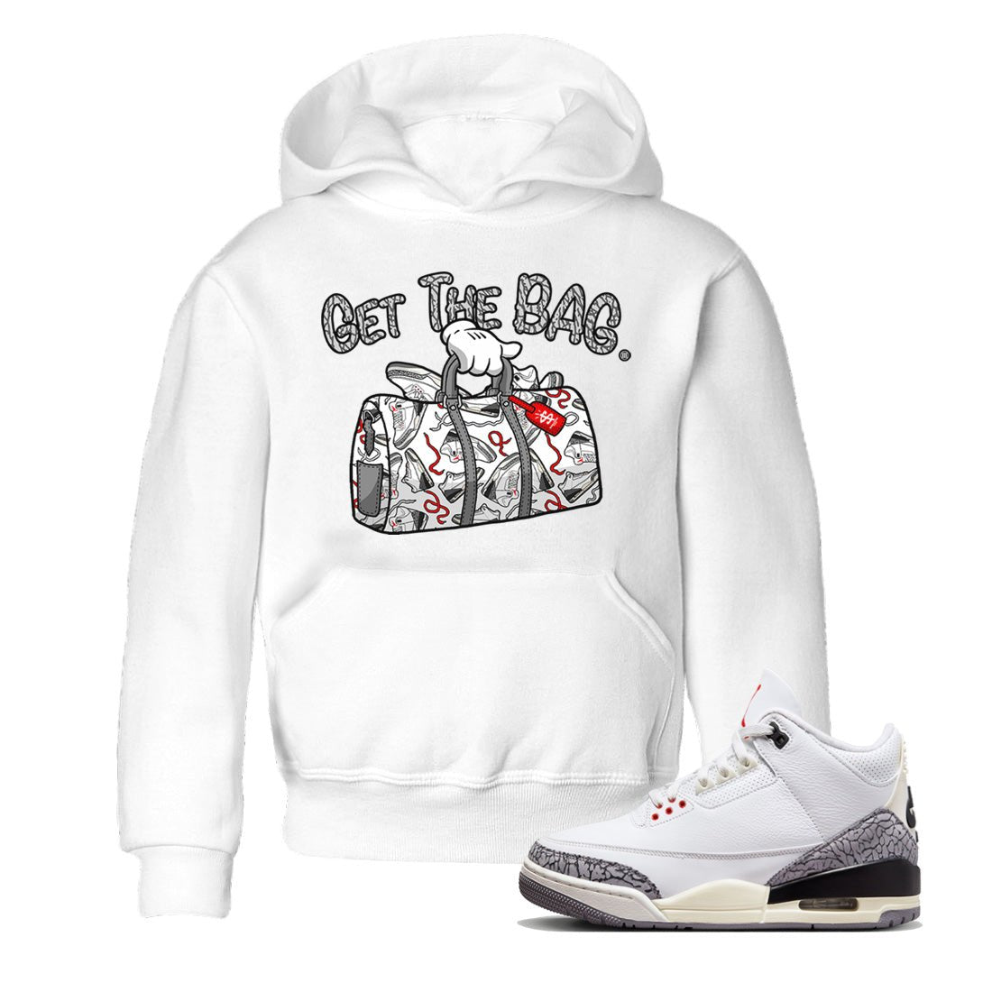 Air Jordan 3 White Cement Sneaker Match Tees Get The Bag Sneaker Tees Air Jordan 3 Retro White Cement Sneaker Release Tees Kids Shirts White 1