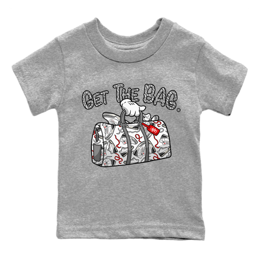 Air Jordan 3 White Cement Sneaker Match Tees Get The Bag Sneaker Tees Air Jordan 3 Retro White Cement Sneaker Release Tees Kids Shirts Heather Grey 2