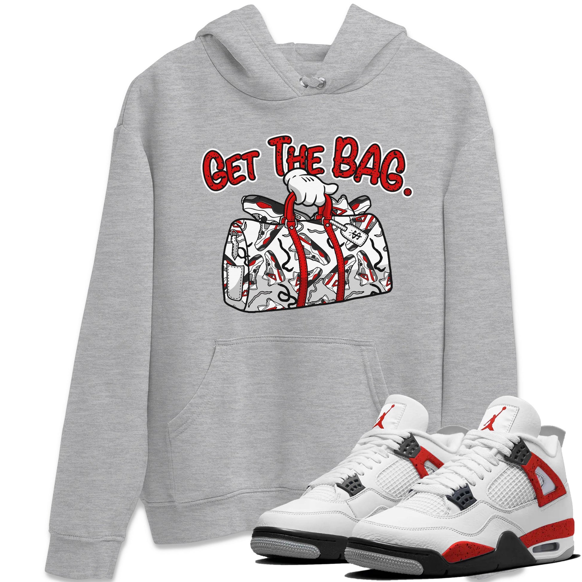 Jordan 4 Red Cement Tees Outfits Get The Bag Sneaker Tees Air Jordan 4 Red Cement Sneaker Release Tees Unisex Shirts Heather Grey 1