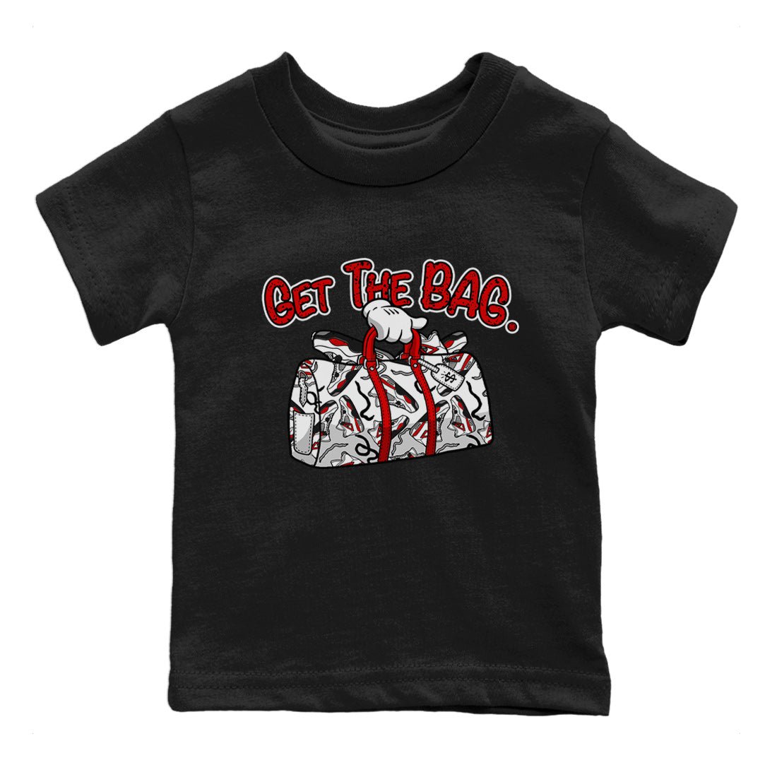 Jordan 4 Red Cement Tees Outfits Get The Bag Sneaker Tees Air Jordan 4 Red Cement Sneaker Release Tees Kids Shirts Black 2