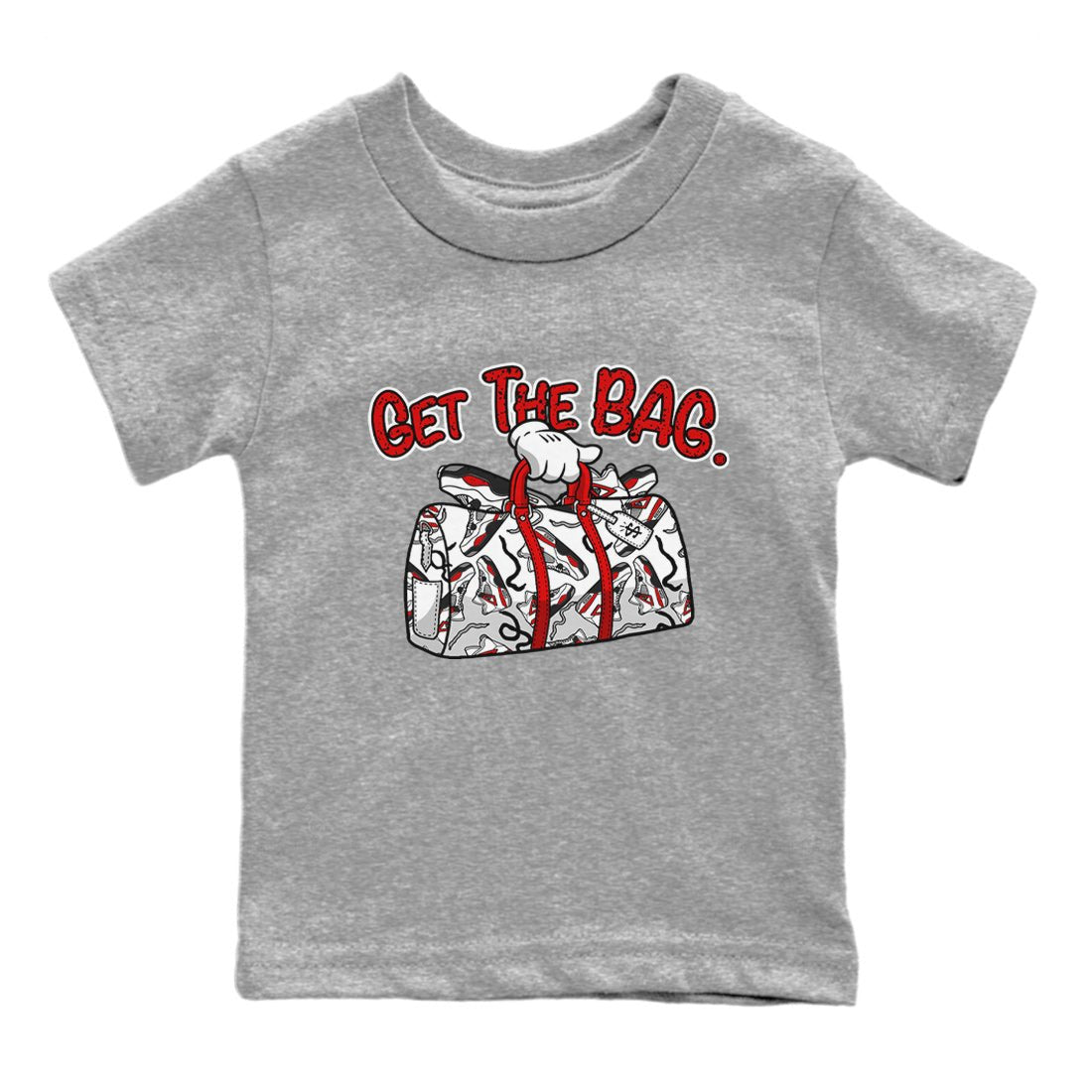Jordan 4 Red Cement Tees Outfits Get The Bag Sneaker Tees Air Jordan 4 Red Cement Sneaker Release Tees Kids Shirts Heather Grey 2