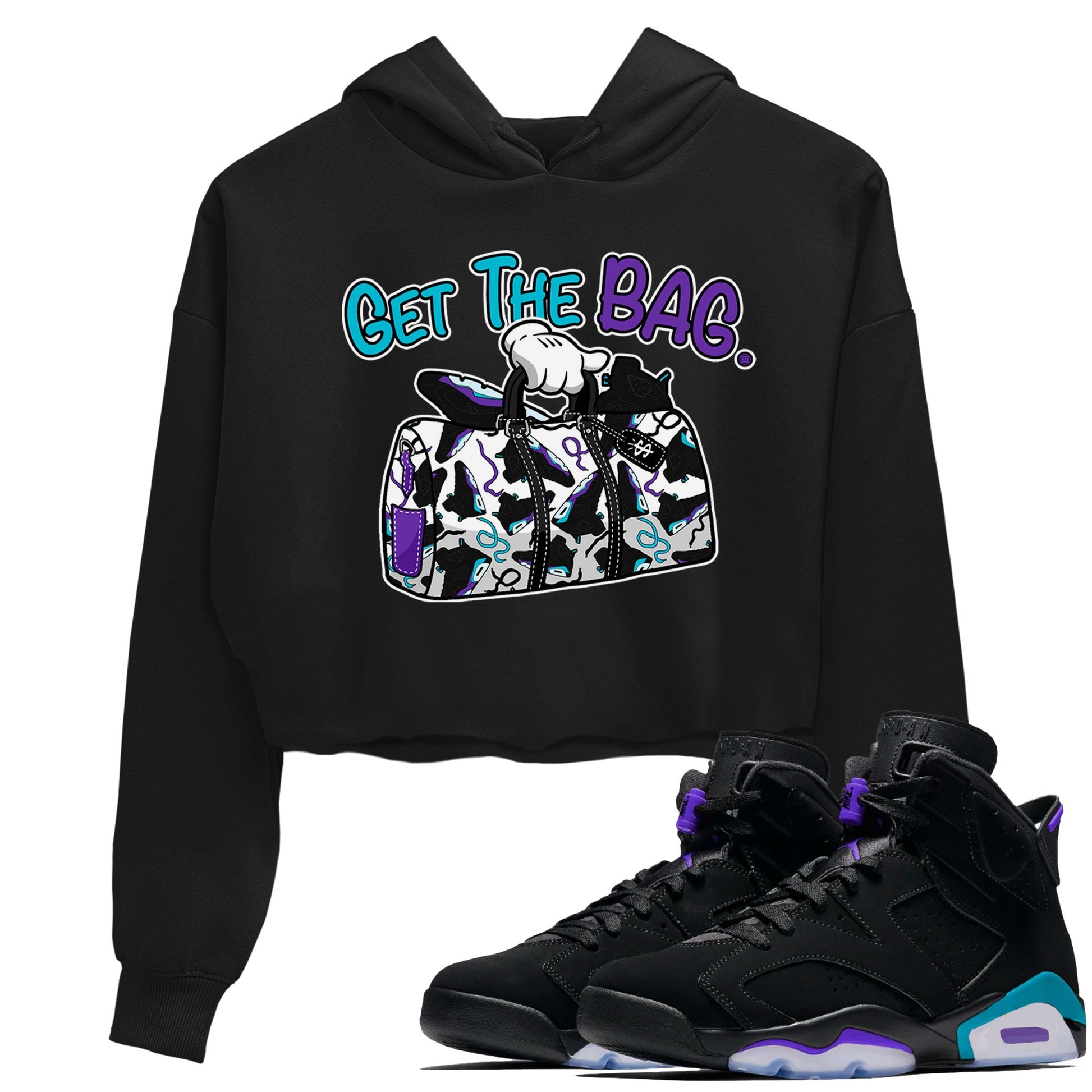 AJ6 Aqua Sneaker Match Tees Get The Bag Sneaker Tees Air Jordan 6 Aqua SNRT Sneaker Release Tees Women's Shirts Black 1