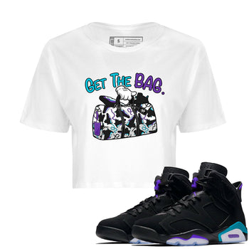 AJ6 Aqua Sneaker Match Tees Get The Bag Sneaker Tees Air Jordan 6 Aqua SNRT Sneaker Release Tees Women's Shirts White 1