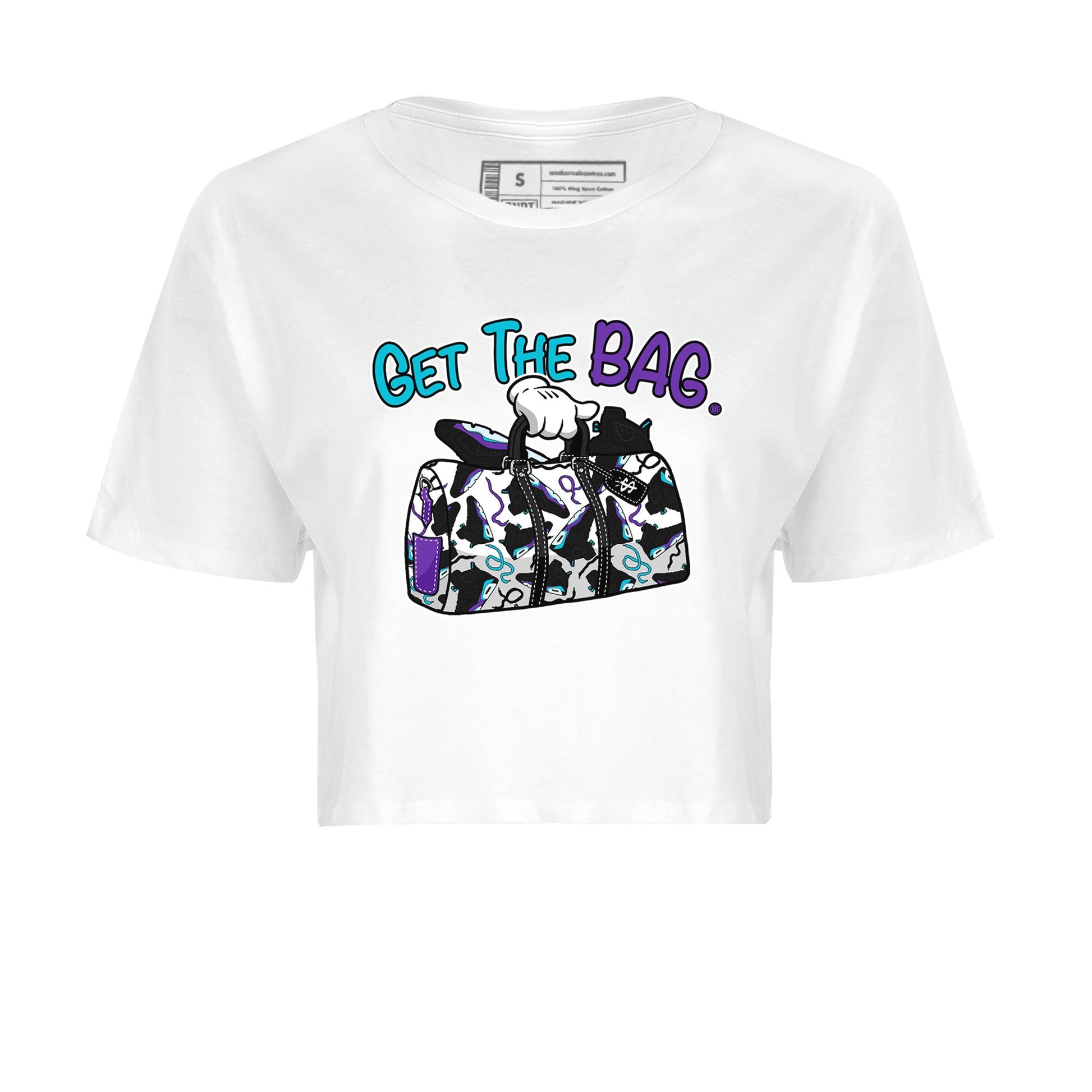 AJ6 Aqua Sneaker Match Tees Get The Bag Sneaker Tees Air Jordan 6 Aqua SNRT Sneaker Release Tees Women's Shirts White 2