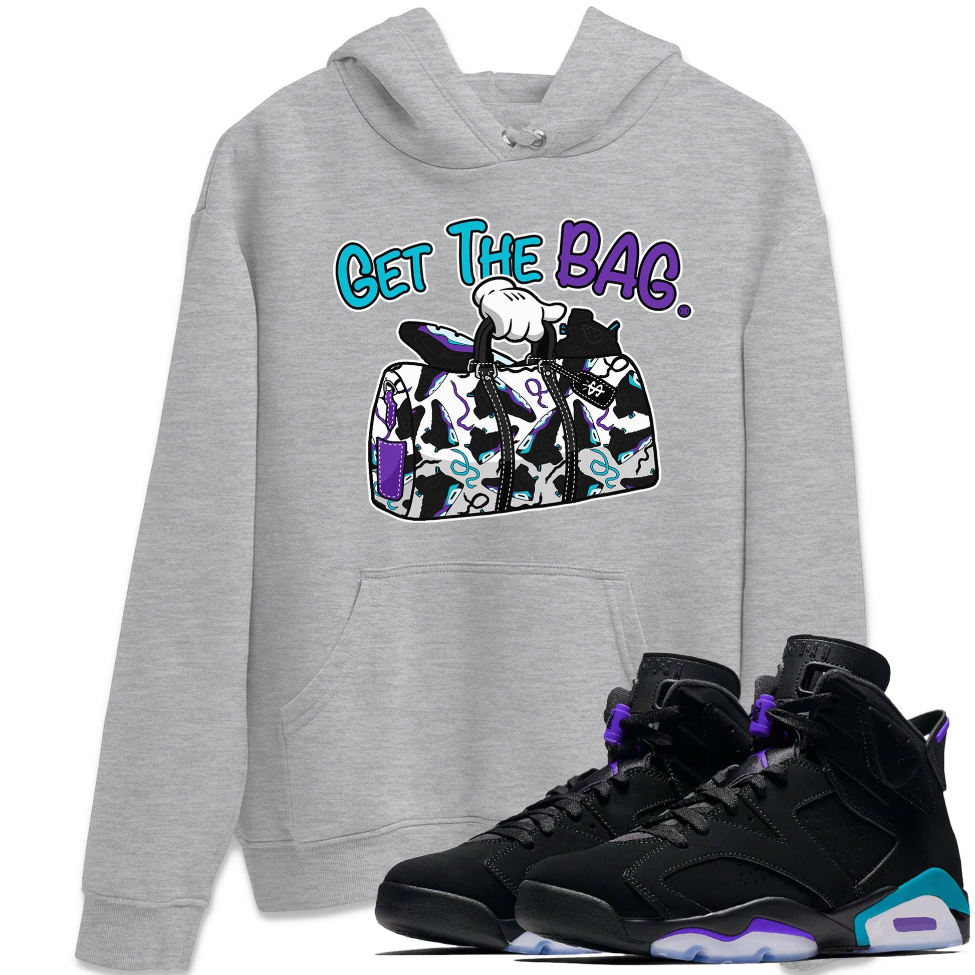 AJ6 Aqua Sneaker Match Tees Get The Bag Sneaker Tees Air Jordan 6 Aqua SNRT Sneaker Release Tees Unisex Shirts Heather Grey 1