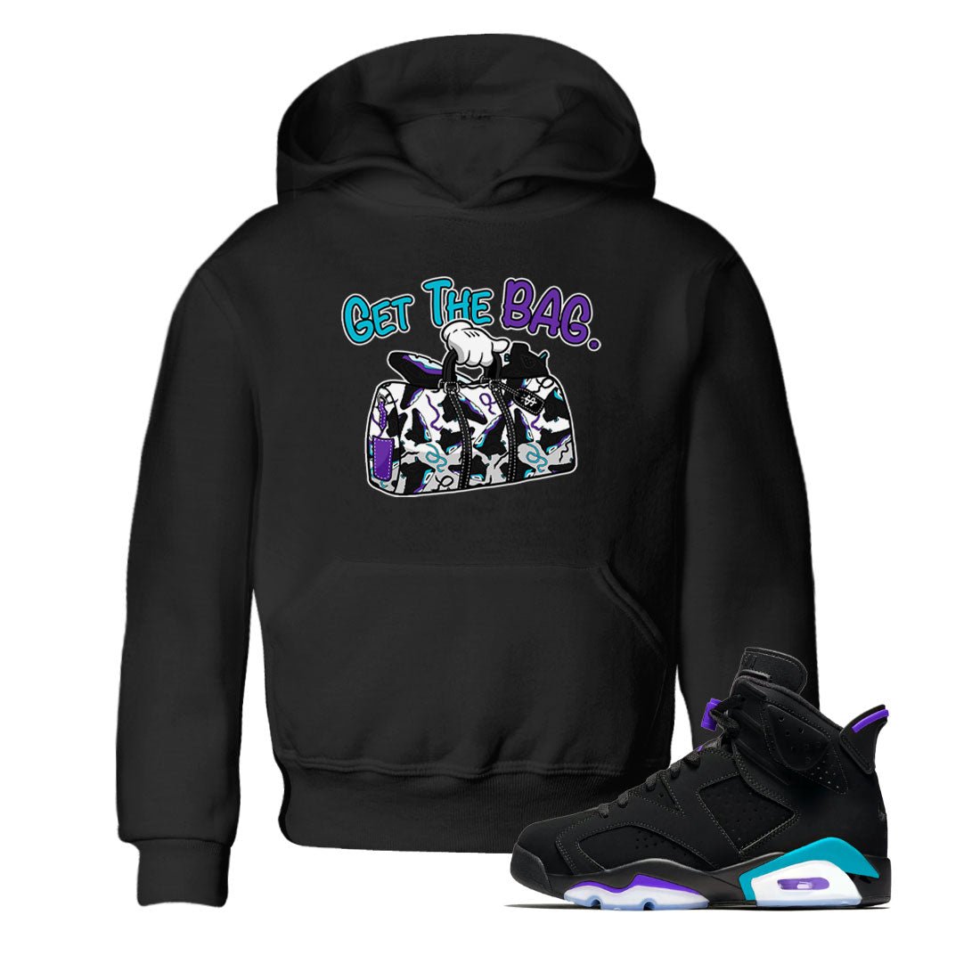 AJ6 Aqua Sneaker Match Tees Get The Bag Sneaker Tees Air Jordan 6 Aqua SNRT Sneaker Release Tees Kids and Baby Youth Shirts Black 1