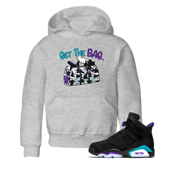 AJ6 Aqua Sneaker Match Tees Get The Bag Sneaker Tees Air Jordan 6 Aqua SNRT Sneaker Release Tees Kids and Baby Youth Shirts Heather Grey 1