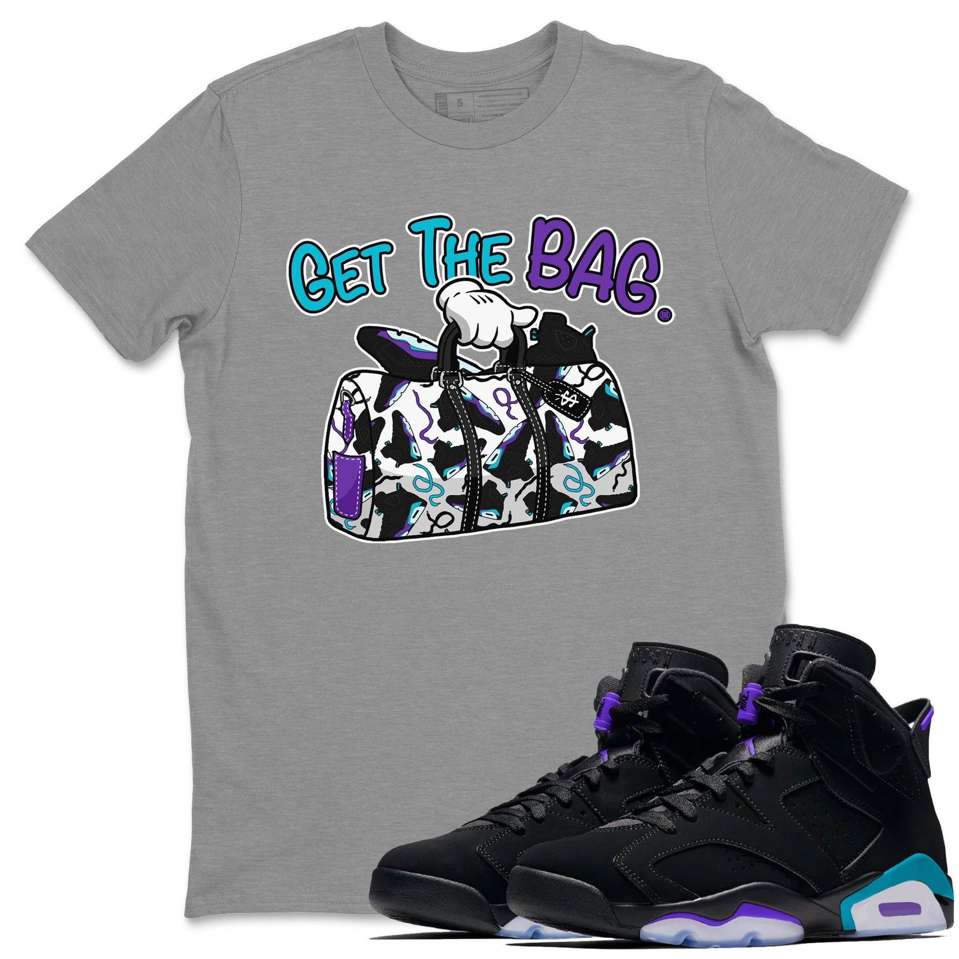 AJ6 Aqua Sneaker Match Tees Get The Bag Sneaker Tees Air Jordan 6 Aqua SNRT Sneaker Release Tees Unisex Shirts Heather Grey 1