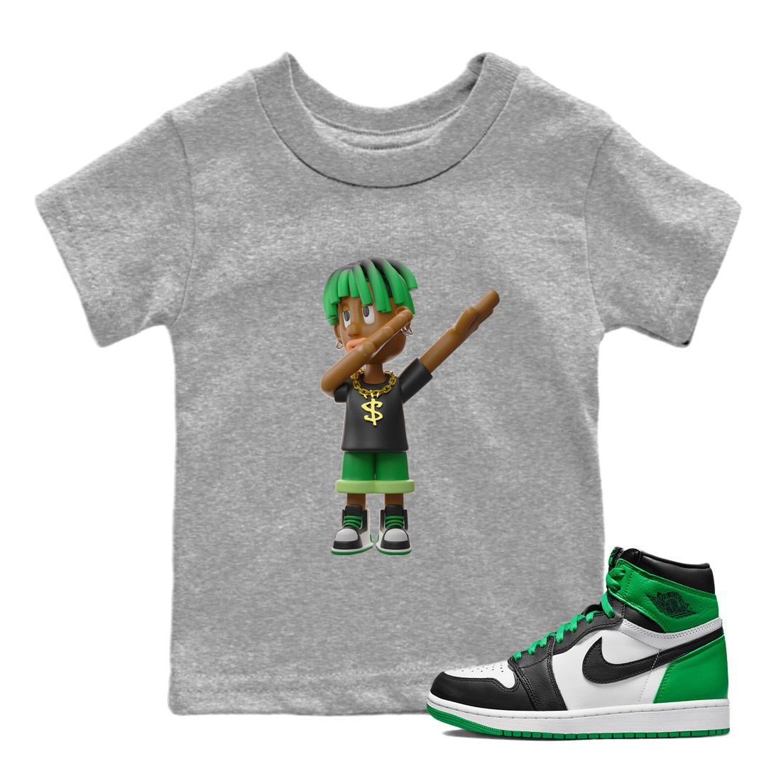 Air Jordan 1 Celtics Sneaker Match Tees Get'em Boy Sneaker Tees AJ1 High OG Lucky Green Sneaker Release Tees Kids Shirts Heather Grey 1