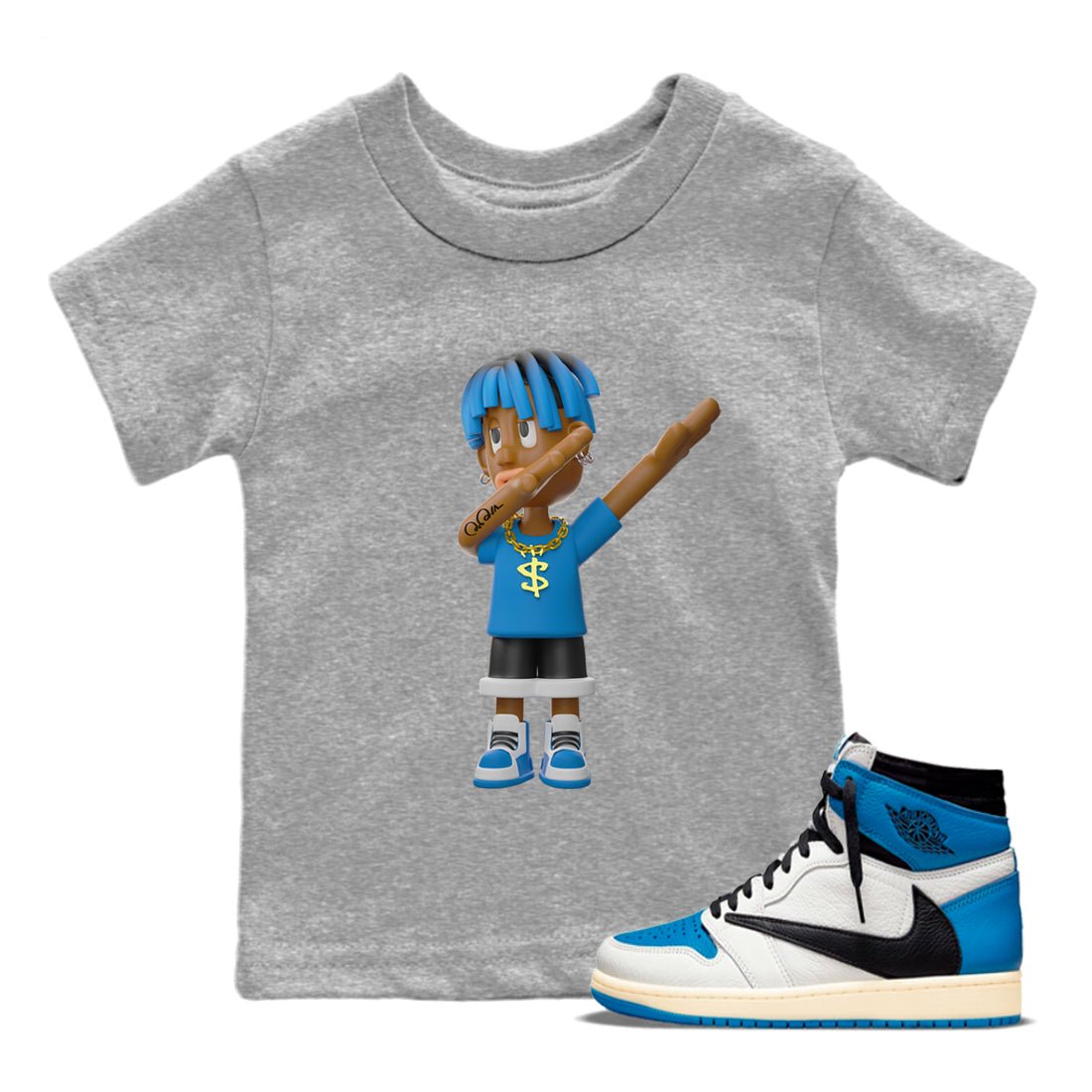 Air Jordan 1 Travis Scott Fragment Sneaker Match Tees Get'em Boy Sneaker Tees AJ1 OG High Travis Scott Fragment Sneaker Release Tees Kids Shirts Heather Grey 1