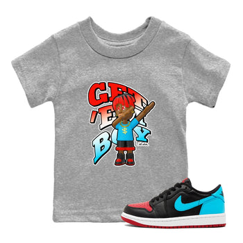 Air Jordan 1 UNC to Chicago Sneaker Match Tees Get'em Boy Sneaker Tees AJ1 UNC to Chicago Sneaker Release Tees Kids Shirts Heather Grey 1
