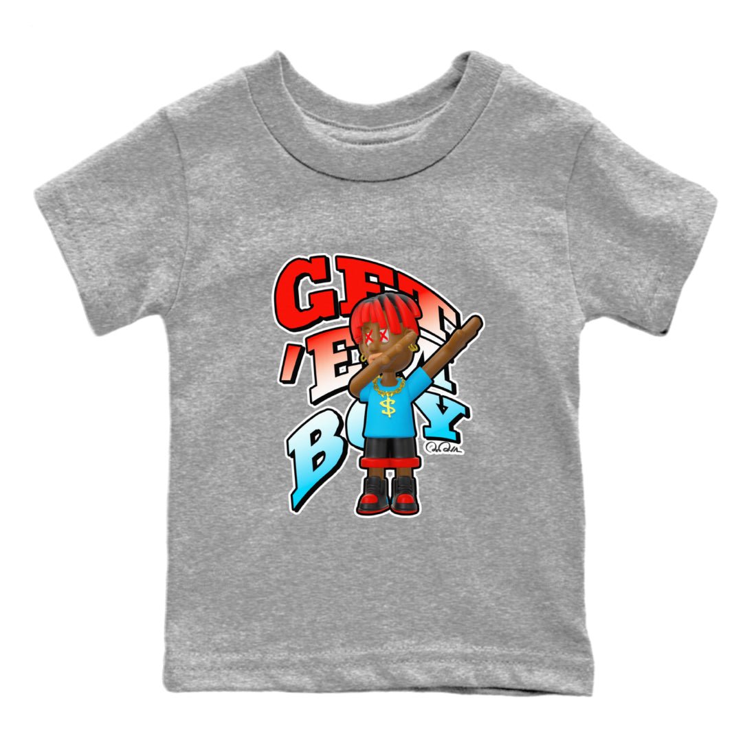 Air Jordan 1 UNC to Chicago Sneaker Match Tees Get'em Boy Sneaker Tees AJ1 UNC to Chicago Sneaker Release Tees Kids Shirts Heather Grey 2