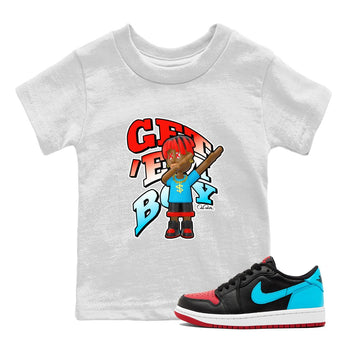Air Jordan 1 UNC to Chicago Sneaker Match Tees Get'em Boy Sneaker Tees AJ1 UNC to Chicago Sneaker Release Tees Kids Shirts White 1