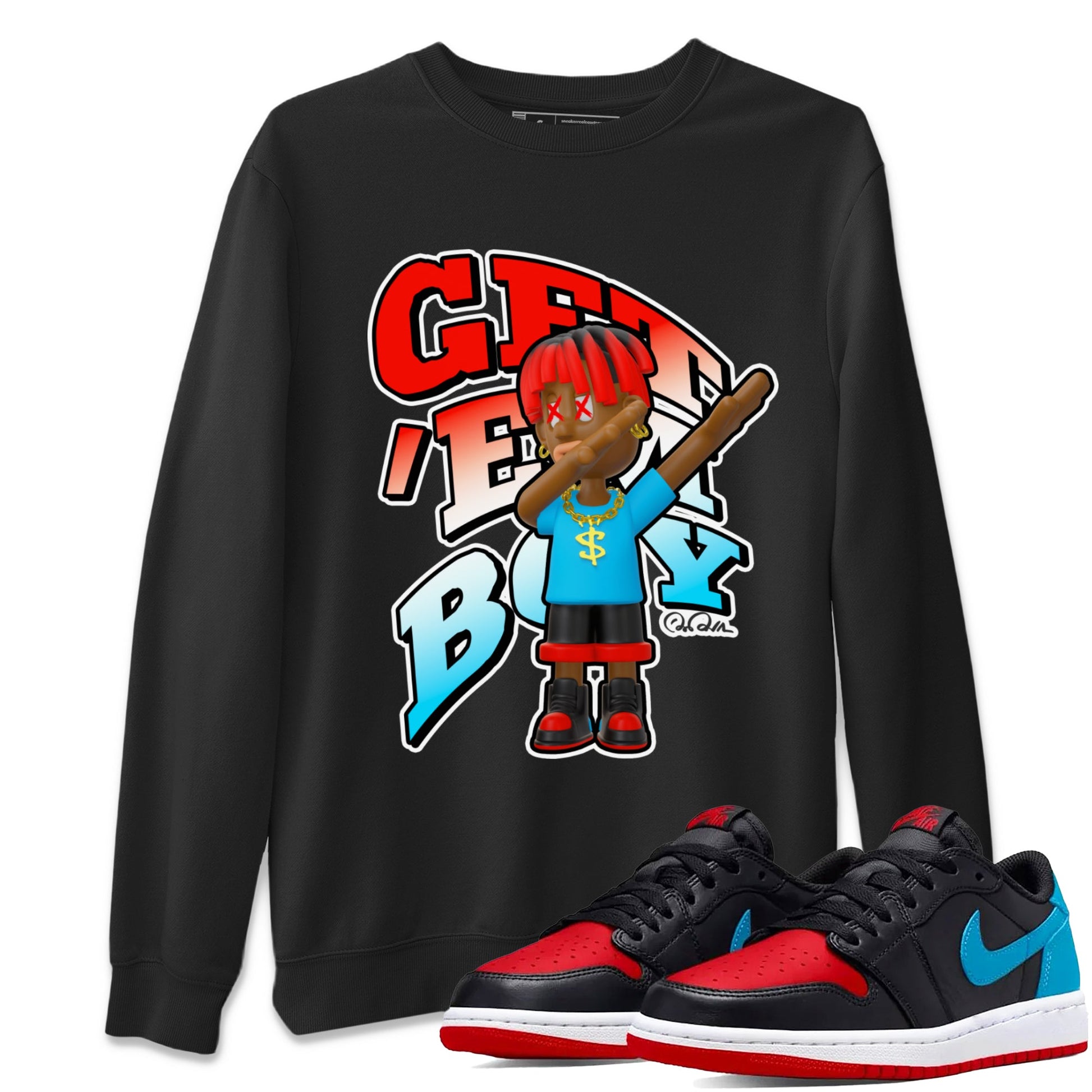Air Jordan 1 UNC to Chicago Sneaker Match Tees Get'em Boy Sneaker Tees AJ1 UNC to Chicago Sneaker Release Tees Unisex Shirts Black 1
