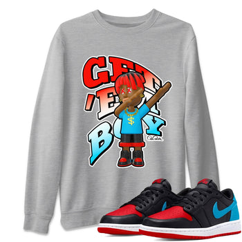 Air Jordan 1 UNC to Chicago Sneaker Match Tees Get'em Boy Sneaker Tees AJ1 UNC to Chicago Sneaker Release Tees Unisex Shirts Heather Grey 1