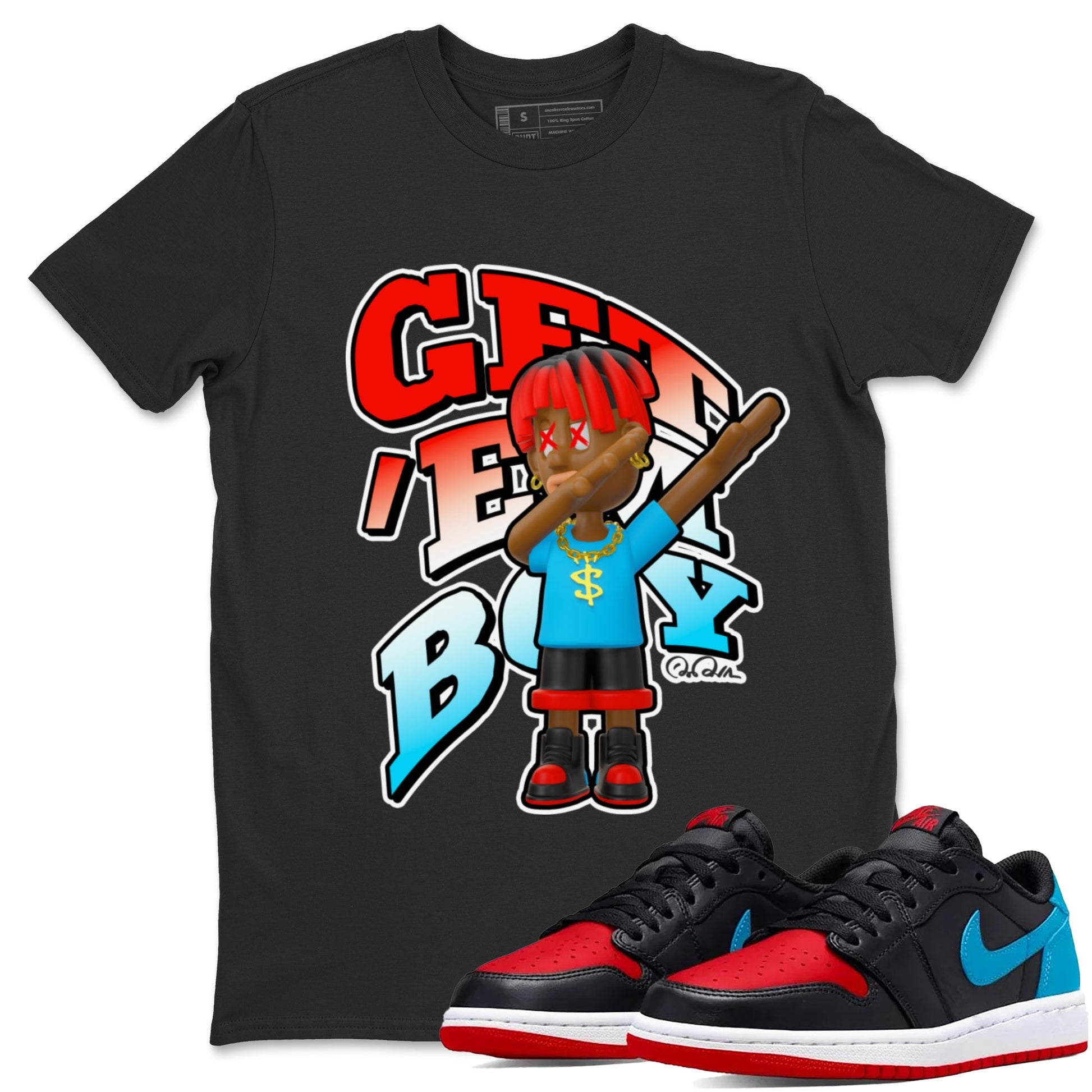 Air Jordan 1 UNC to Chicago Sneaker Match Tees Get'em Boy Sneaker Tees AJ1 UNC to Chicago Sneaker Release Tees Unisex Shirts Black 1